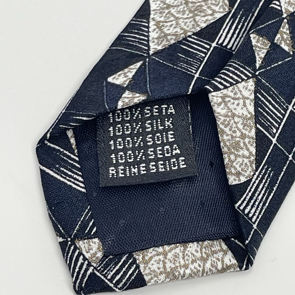 L'Uomo Mens‎ Tie 100% Silk Italy Black Cream 4x60" VTG Geometric Print Classic - Picture 3 of 7